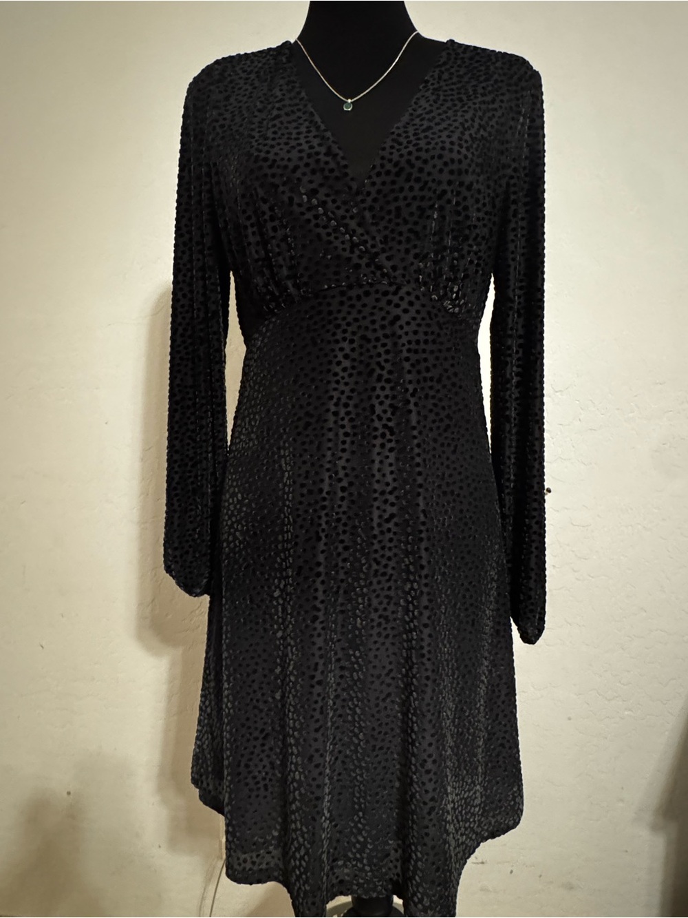 a new day Black V-Neck Long Sleeve Textured Dot Wrap Dress